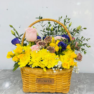 Vibrant Floral Symphony in a Native Basket